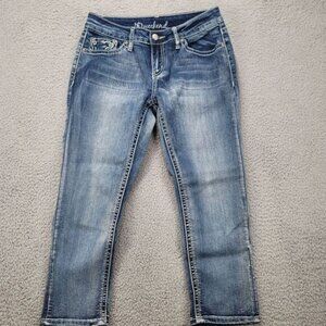 New Directions weekend Jeans Womens 6 Blue Denim‎ Distressed Embellished Capri